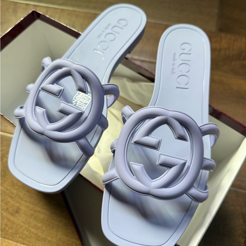 Gucci Lavender Logo Slip-On Sandals